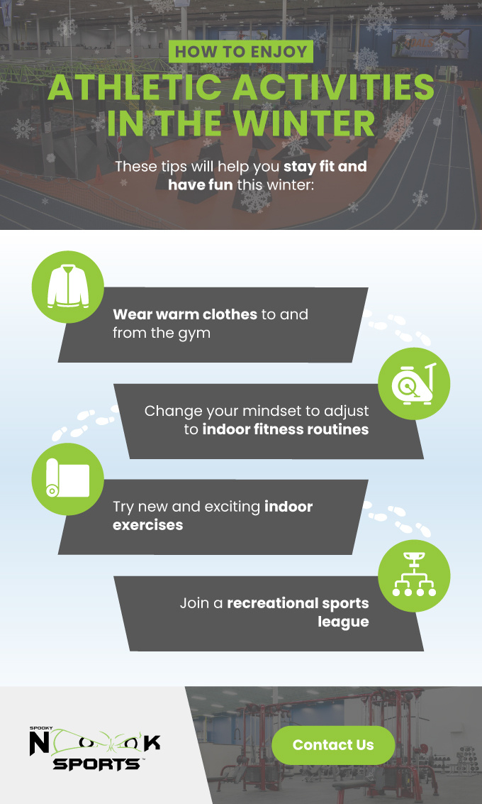 infographic for how to enjoy indoor athletic activities during the winter